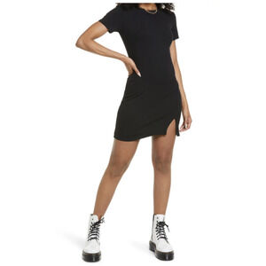 BP Front Slit Rib T Shirt Dress Black
